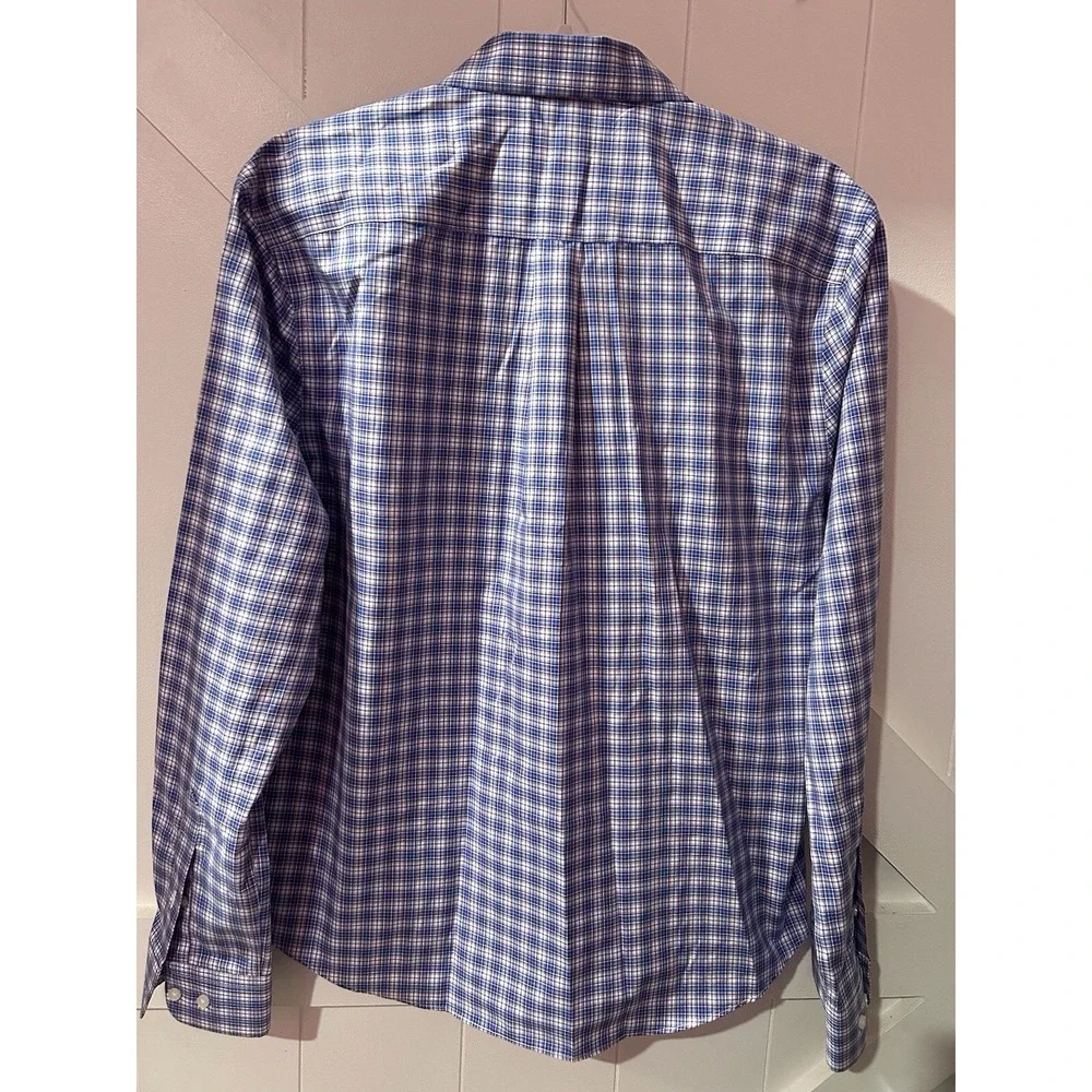 Jos A Bank Traveler  Shirt Mens XL Blue Purple Plaid‎ Slim Fit Dress Button Up